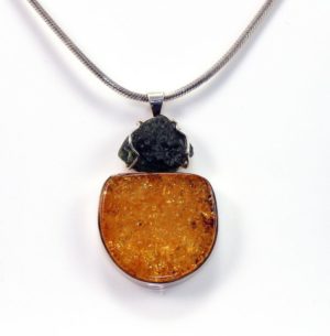 Amber & Moldvite Sterling Silver Pendant