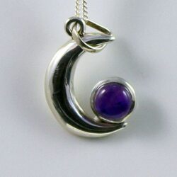Amethyst and Sterling Silver Crescent Moon Pendant - Brazil